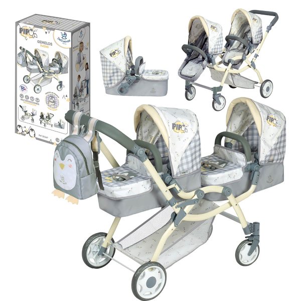 COCHE GEMELAR DE MUÑECAS PLEGABLE MULTIPOSICIONES